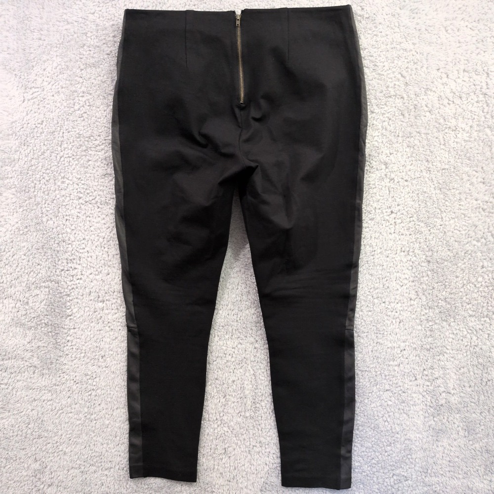 J. Crew Women's Black Size 14 Mid Rise Crop Leggings Pants Leather Trim Back Zip - Picture 14 of 16